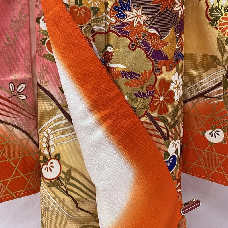 503ag3小物類◎七五三 七歳 女児 古典柄 金彩 着物&袋帯&長襦袢◎美品