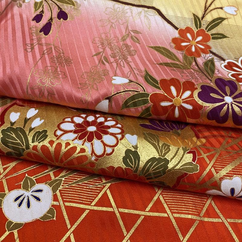 503ag3小物類◎七五三 七歳 女児 古典柄 金彩 着物&袋帯&長襦袢◎美品