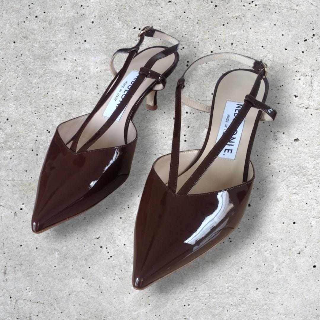 NEBULONIE ブラウン エナメル　ポインテッドトゥ シューズ 38
