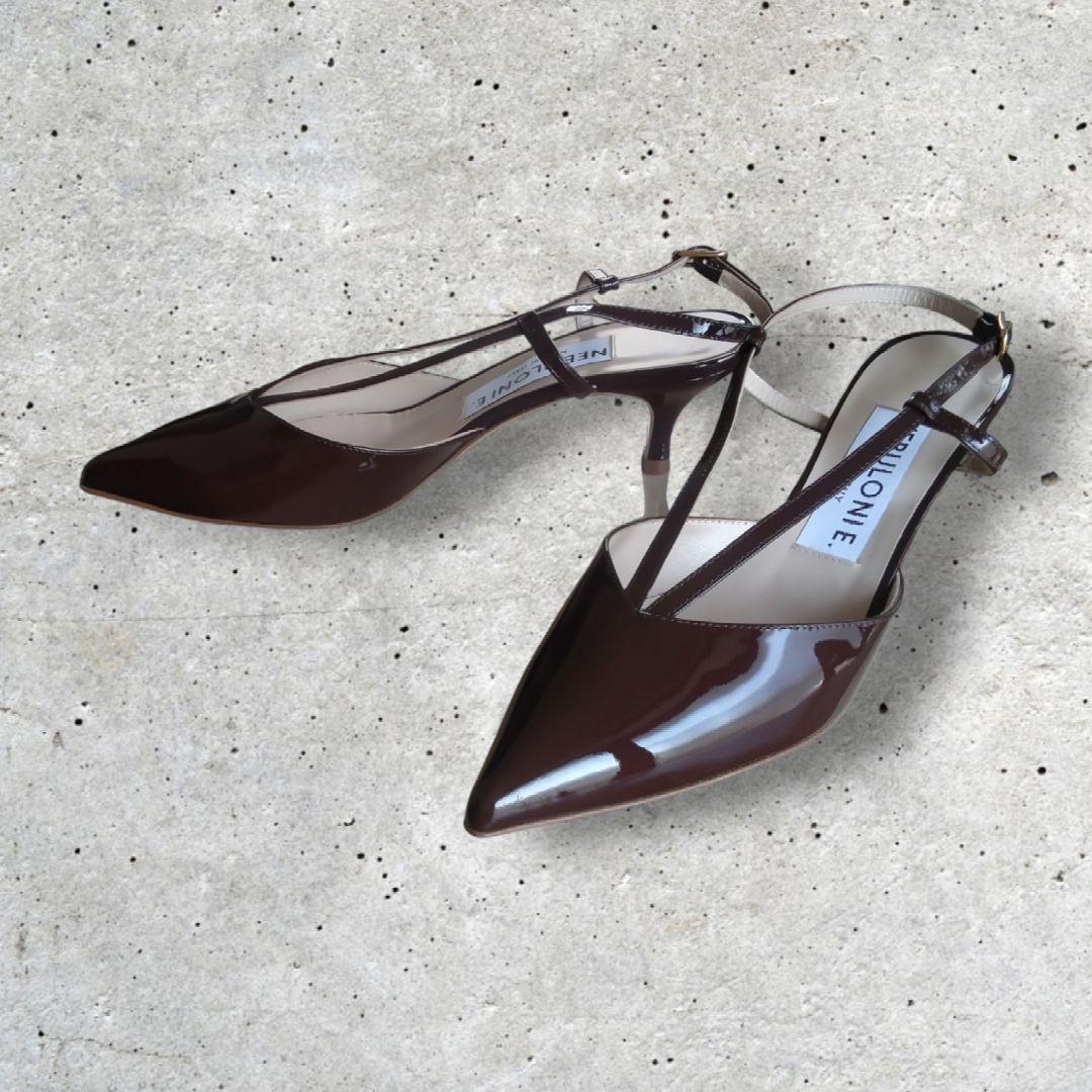 NEBULONIE ブラウン エナメル　ポインテッドトゥ シューズ 38