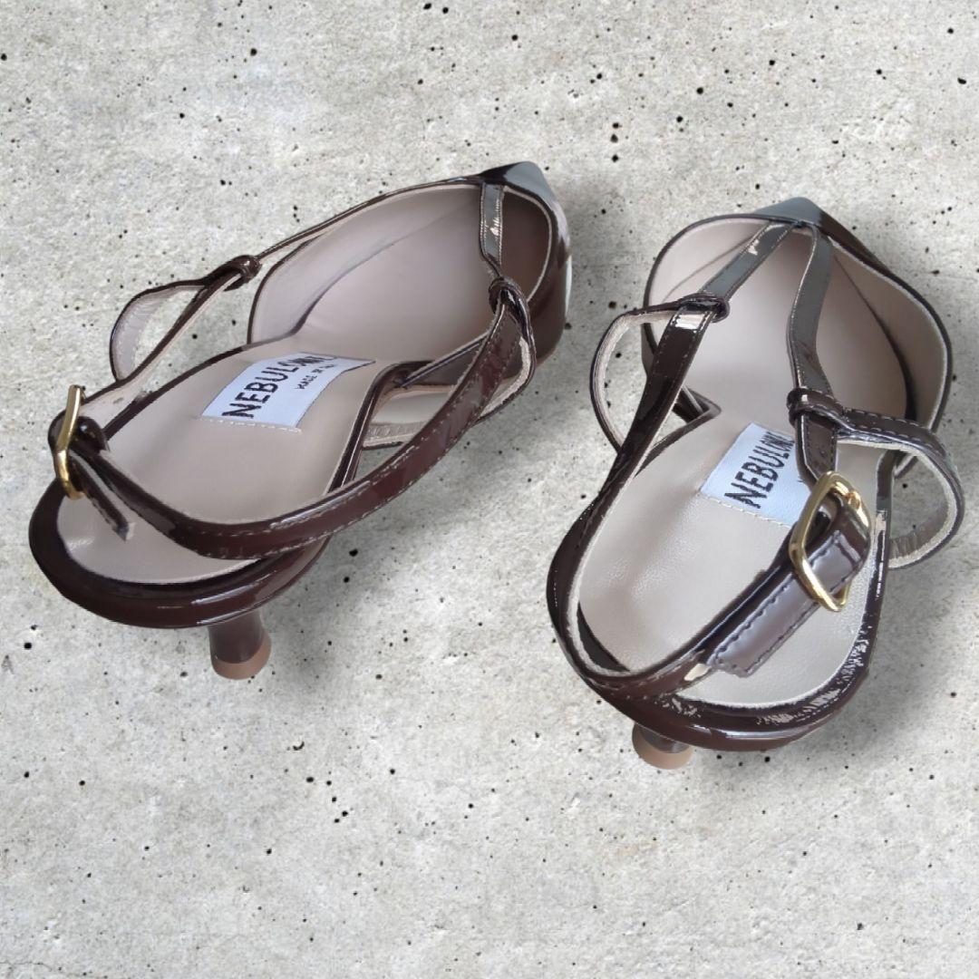 NEBULONIE ブラウン エナメル　ポインテッドトゥ シューズ 38