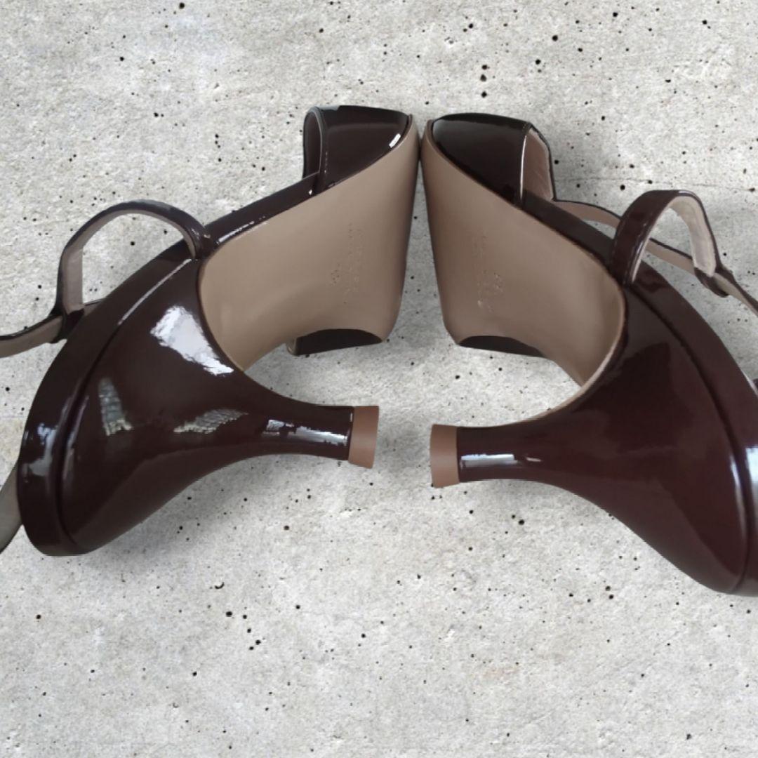 NEBULONIE ブラウン エナメル　ポインテッドトゥ シューズ 38