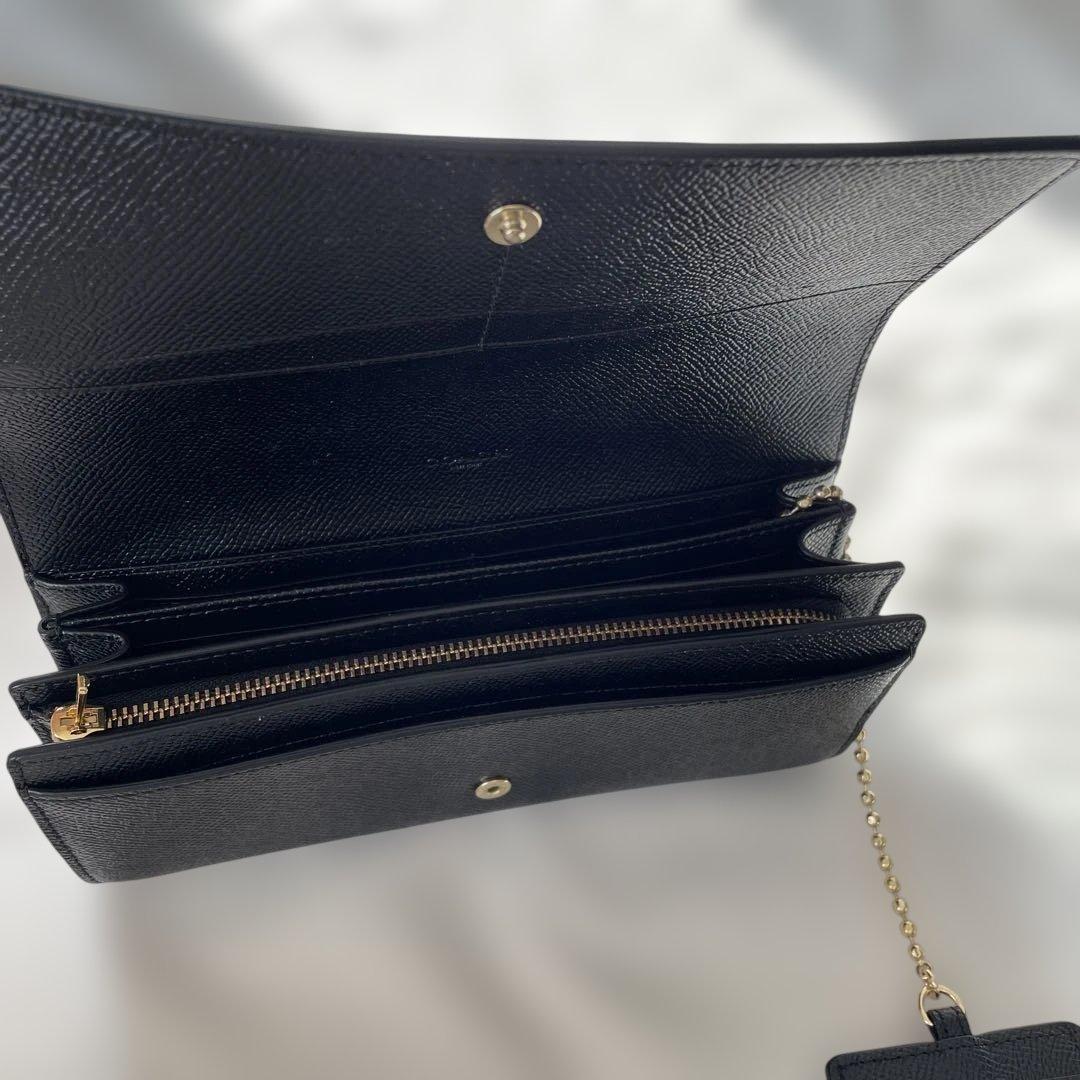 コーチ　財布　長財布　レザー　ブラック　パスケース付き