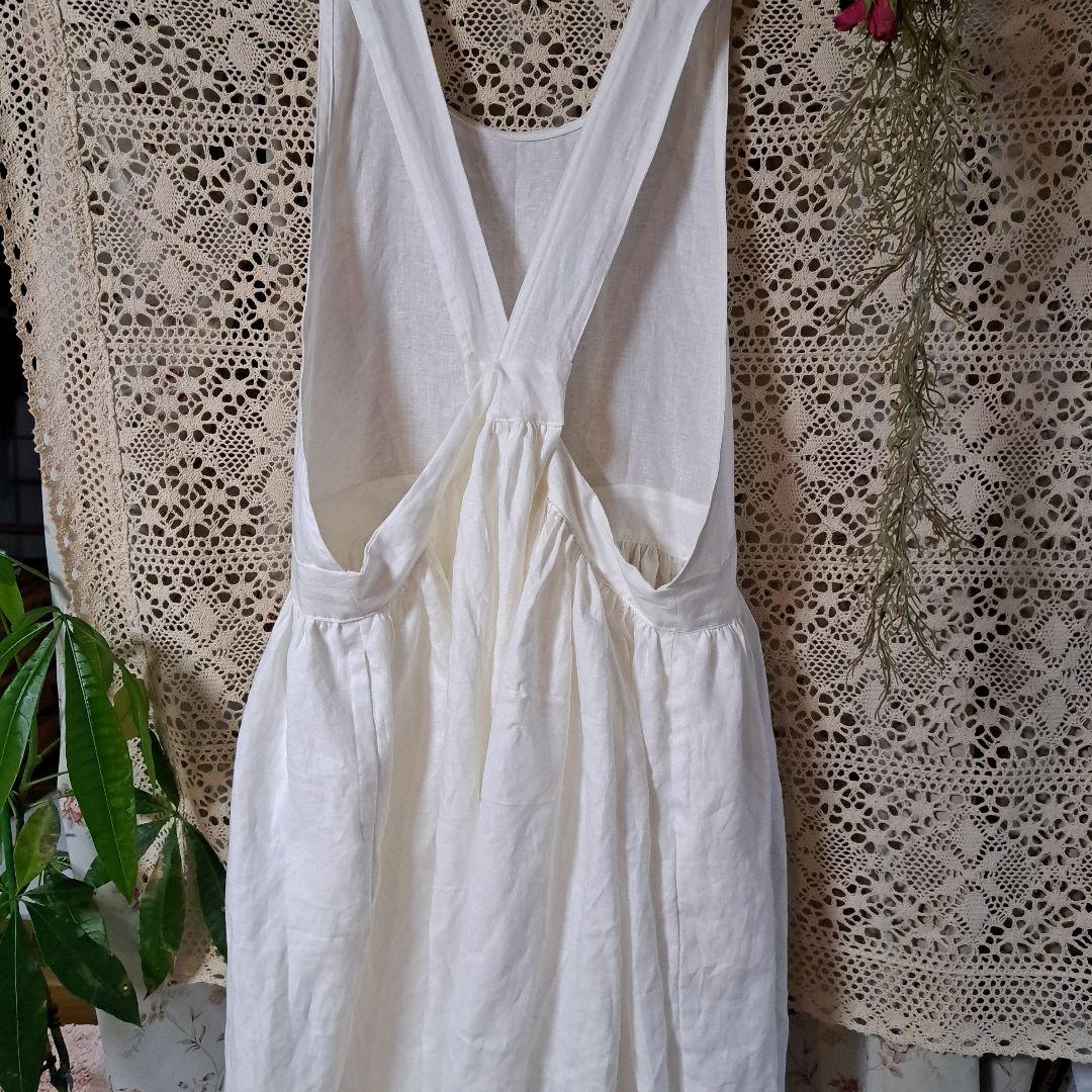 フレンチリネンギャザーたっぷりバッククロスエプロンドレス665