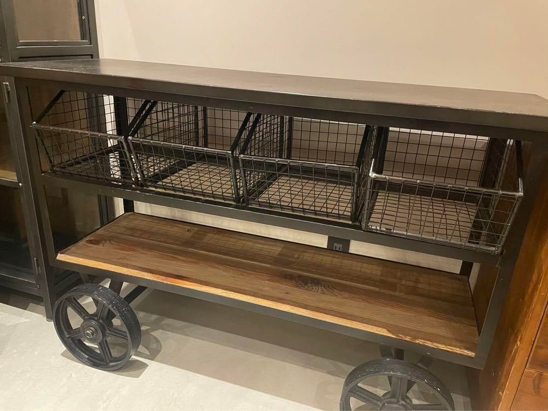 定価約8万 up town タイヤ付きサイドボード 古材 インダストリアル