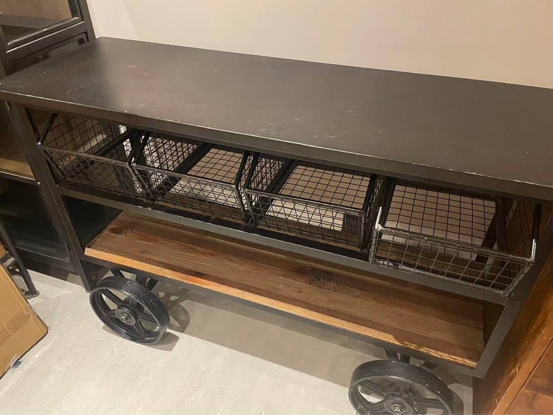 定価約8万 up town タイヤ付きサイドボード 古材 インダストリアル