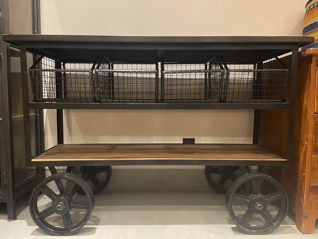 定価約8万 up town タイヤ付きサイドボード 古材 インダストリアル