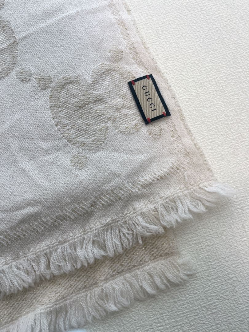 GUCCI グッチ マフラー GGウール ラメジャガードスカーフ ホワイト