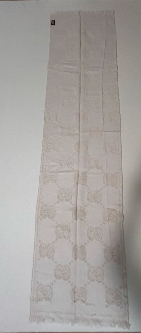GUCCI グッチ マフラー GGウール ラメジャガードスカーフ ホワイト
