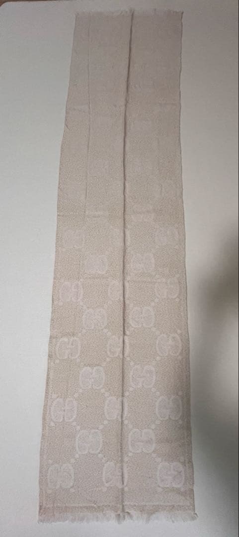 GUCCI グッチ マフラー GGウール ラメジャガードスカーフ ホワイト