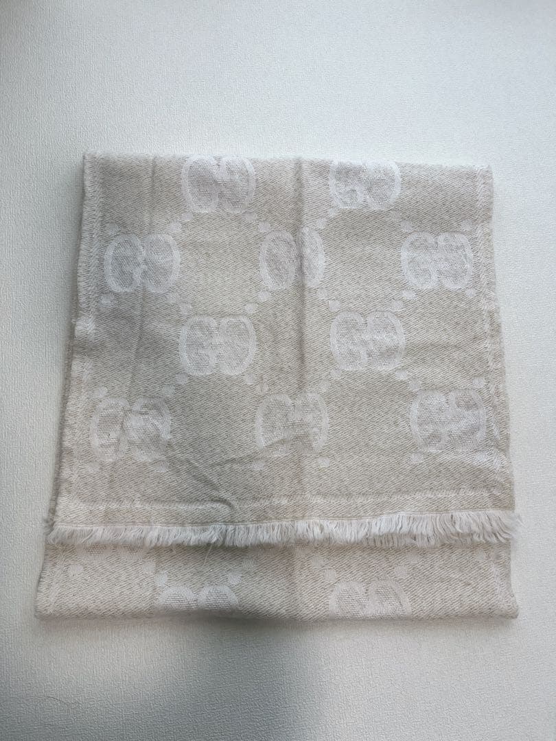 GUCCI グッチ マフラー GGウール ラメジャガードスカーフ ホワイト