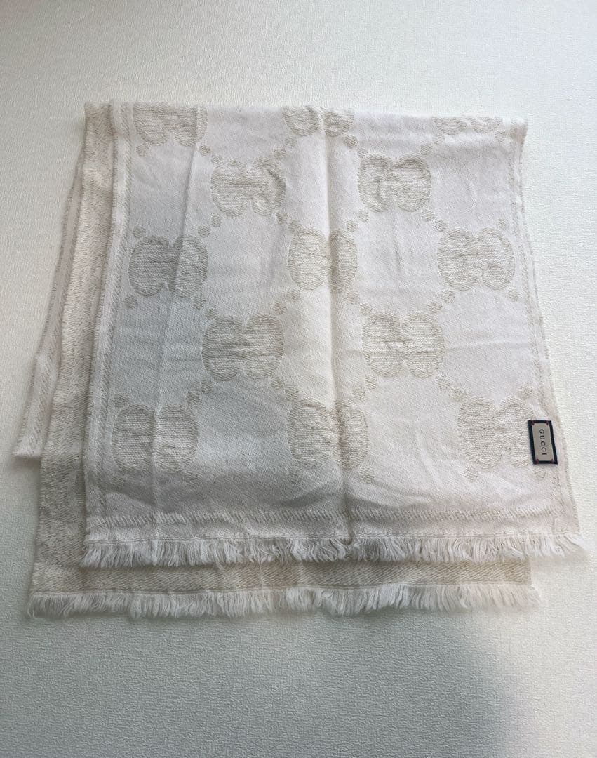 GUCCI グッチ マフラー GGウール ラメジャガードスカーフ ホワイト