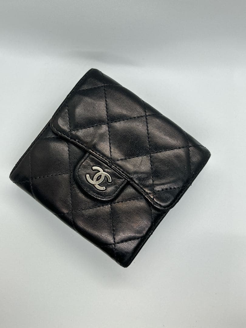 CHANEL ラムスキン　マトラッセ　Wホック　三つ折財布　ケース/434