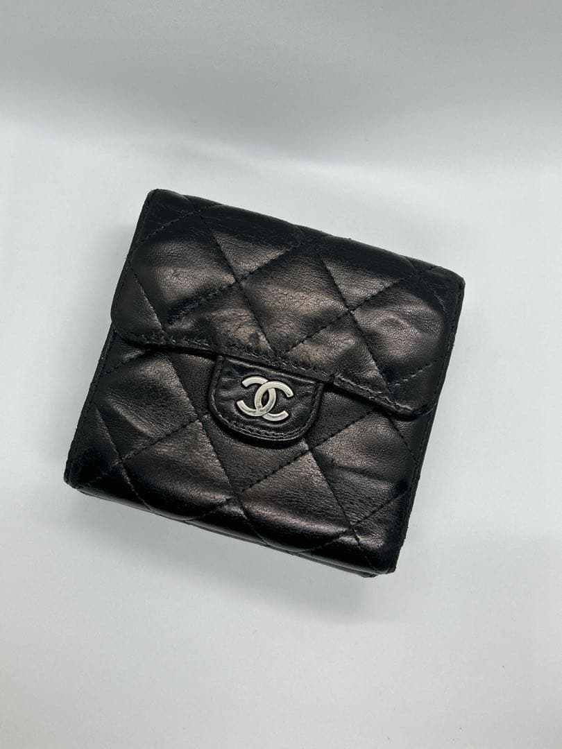 CHANEL ラムスキン　マトラッセ　Wホック　三つ折財布　ケース/434