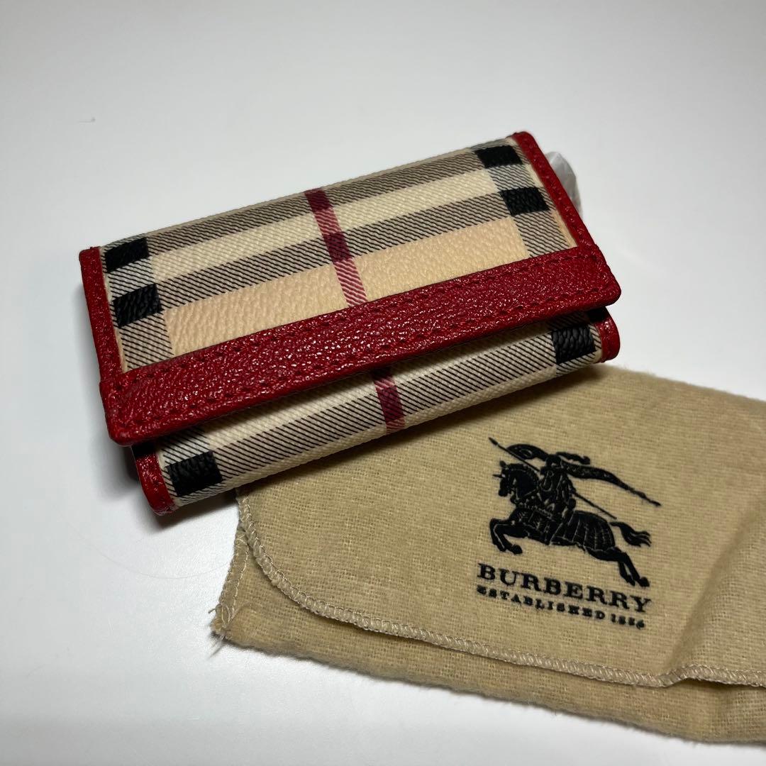 【専用】バーバリー　４連キーケース　ホースロゴ　ノバチェック　レッド