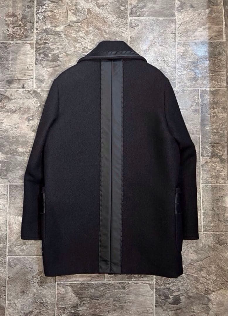 【極美品】Martin Margielaサテンパイピングウールロングコート黒48