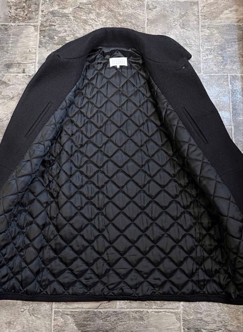 【極美品】Martin Margielaサテンパイピングウールロングコート黒48