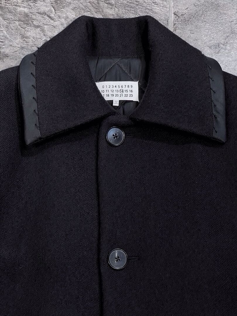 【極美品】Martin Margielaサテンパイピングウールロングコート黒48