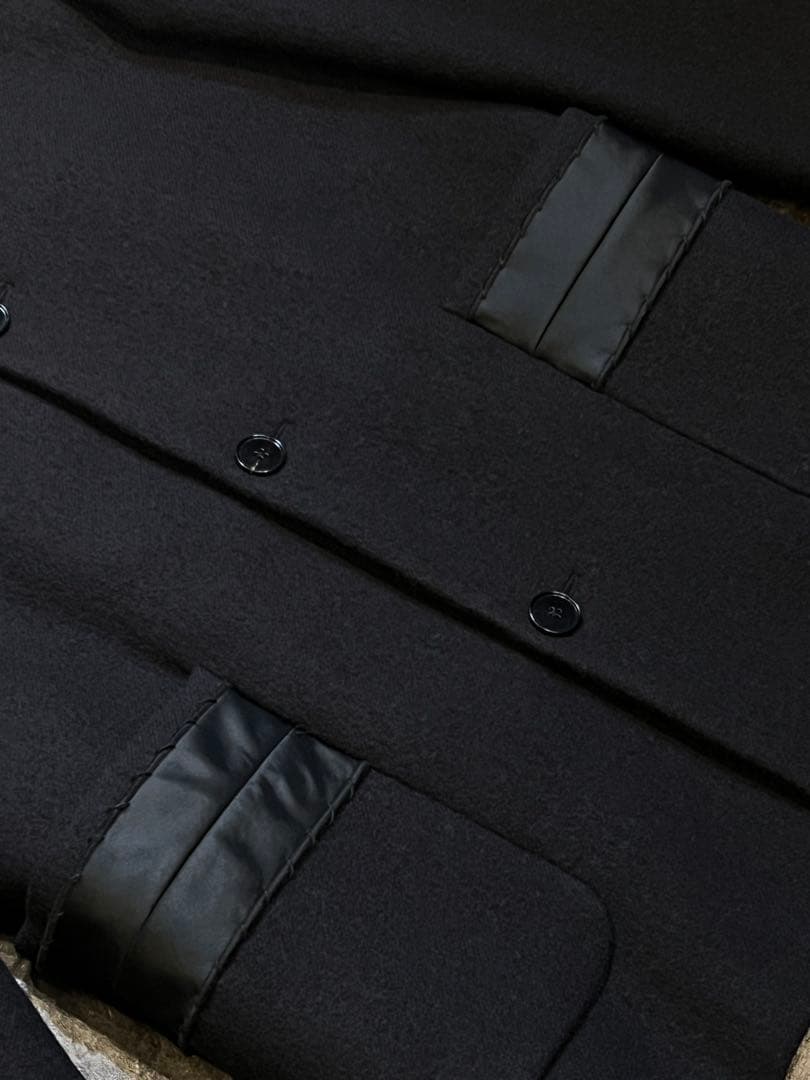 【極美品】Martin Margielaサテンパイピングウールロングコート黒48