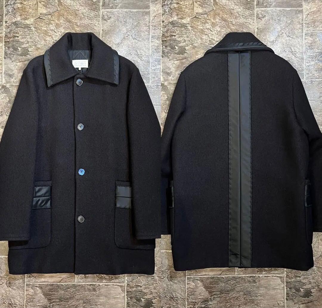 【極美品】Martin Margielaサテンパイピングウールロングコート黒48