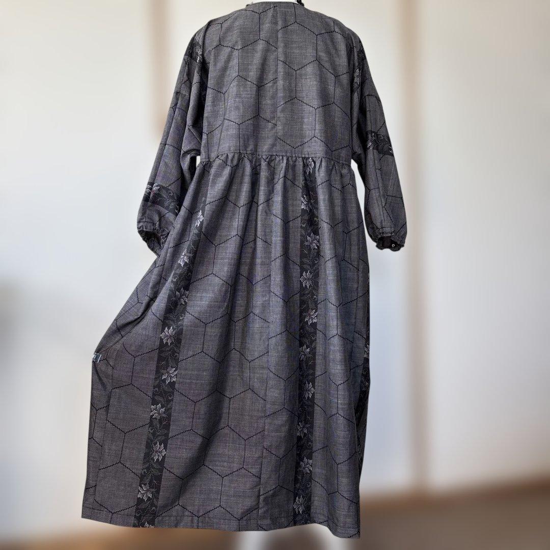 着物リメイク　古布大島紬　和装リメイク 和モダンカジュアル　旅行　体型カバー