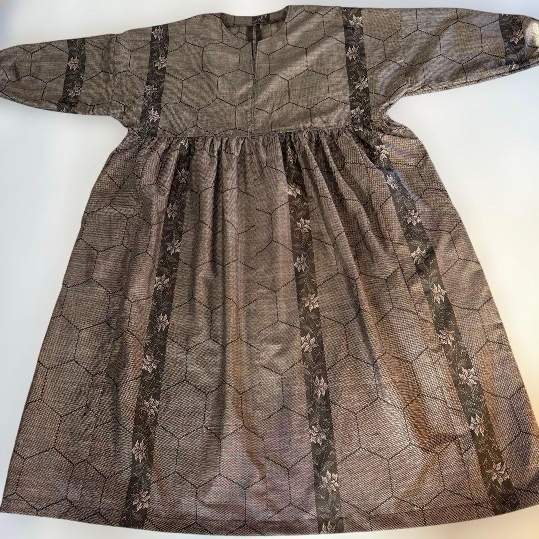 着物リメイク　古布大島紬　和装リメイク 和モダンカジュアル　旅行　体型カバー