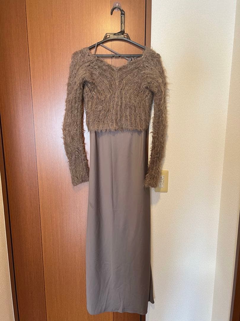 SNIDEL ブラウン キャミロングワンピース　ニットセット