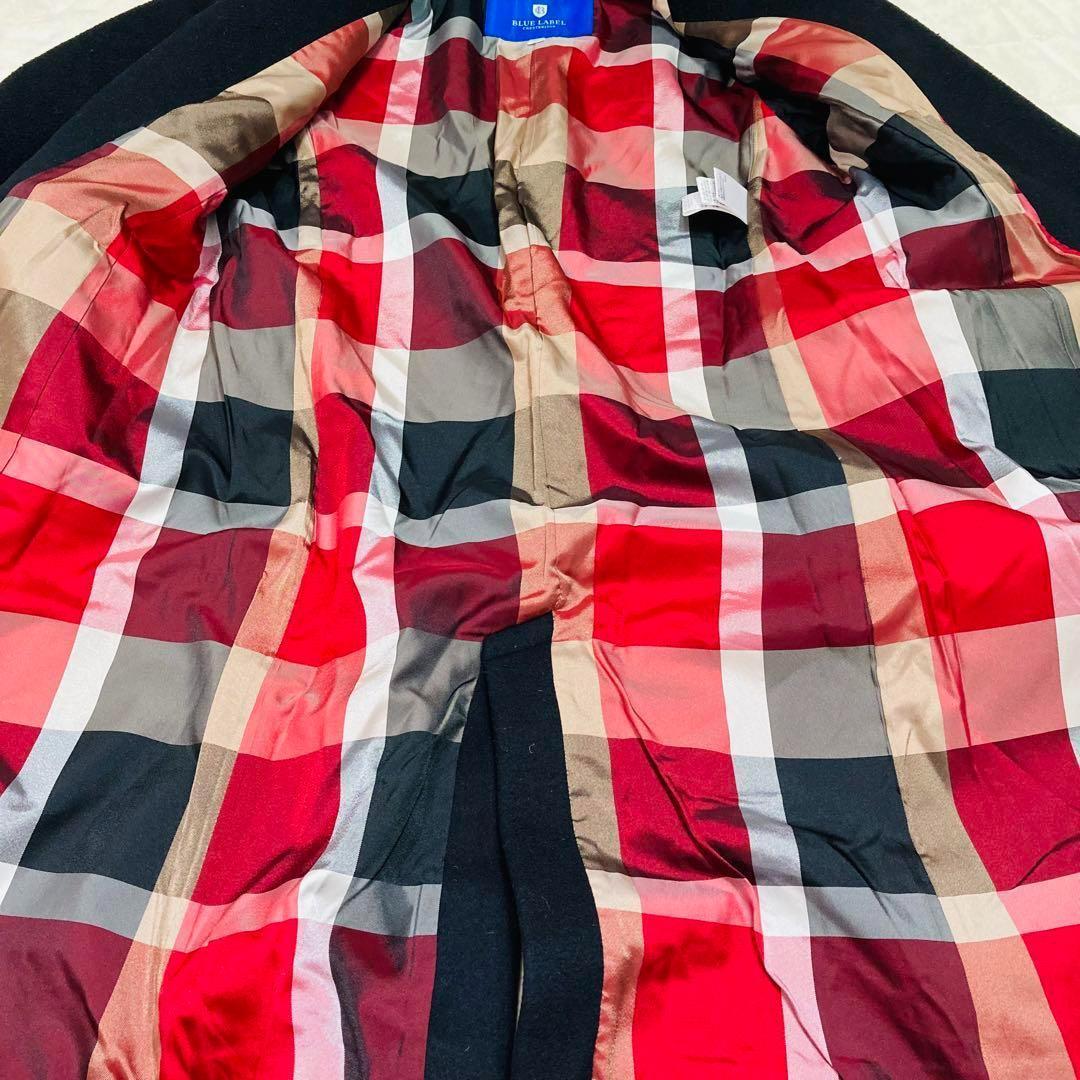 BLUE LABEL ブルーレーベル ロング　コート　黒　チェック　M　アウター
