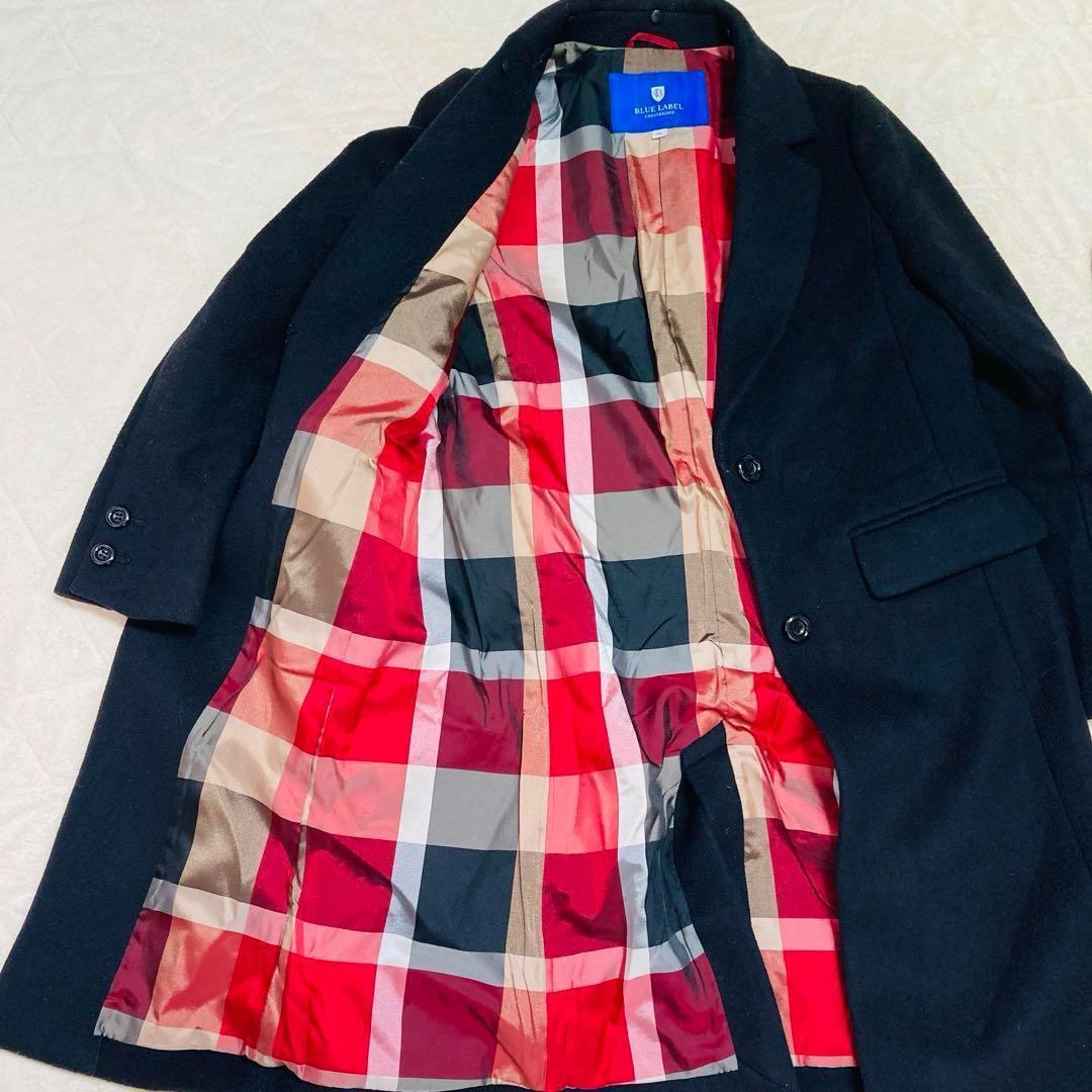 BLUE LABEL ブルーレーベル ロング　コート　黒　チェック　M　アウター