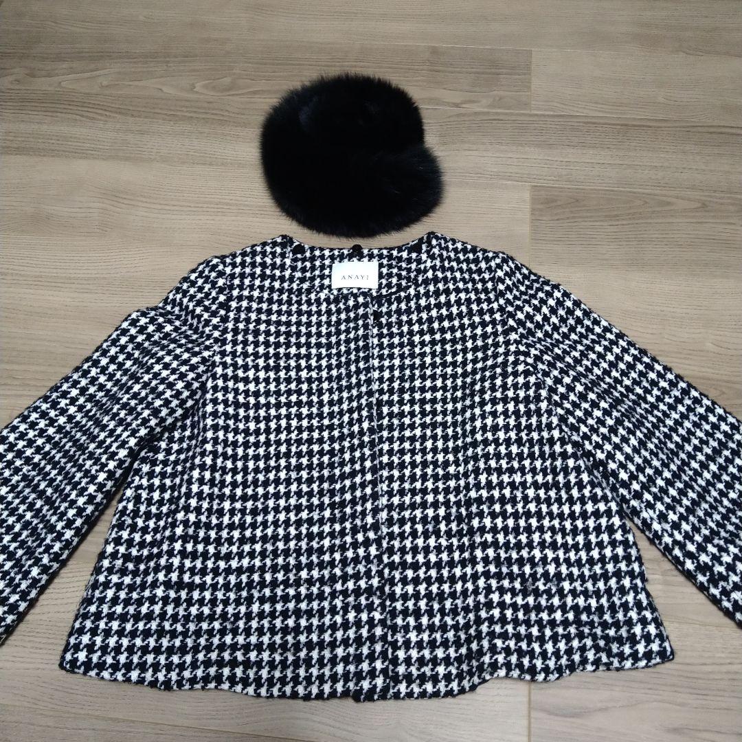 【ANAYI 】ハウンドトゥース ポンチョ風 ショートコート