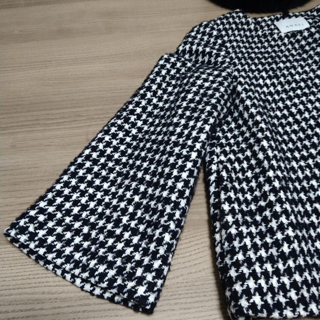 【ANAYI 】ハウンドトゥース ポンチョ風 ショートコート