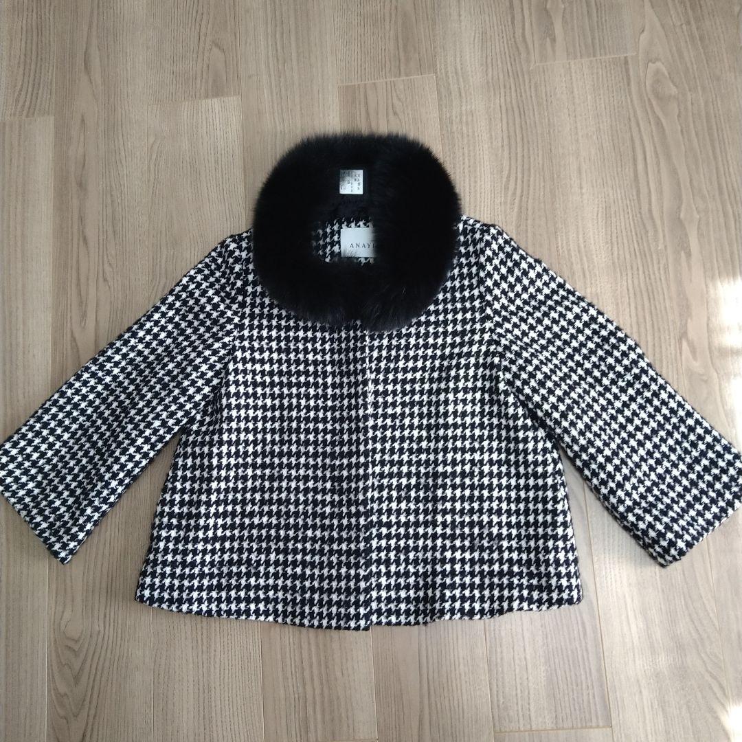 【ANAYI 】ハウンドトゥース ポンチョ風 ショートコート