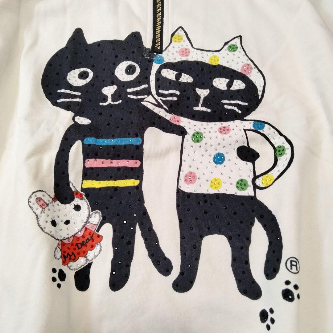 新品　Pebbly/ペブリー　キャッツフレンズジップスウェット　ラインストーン