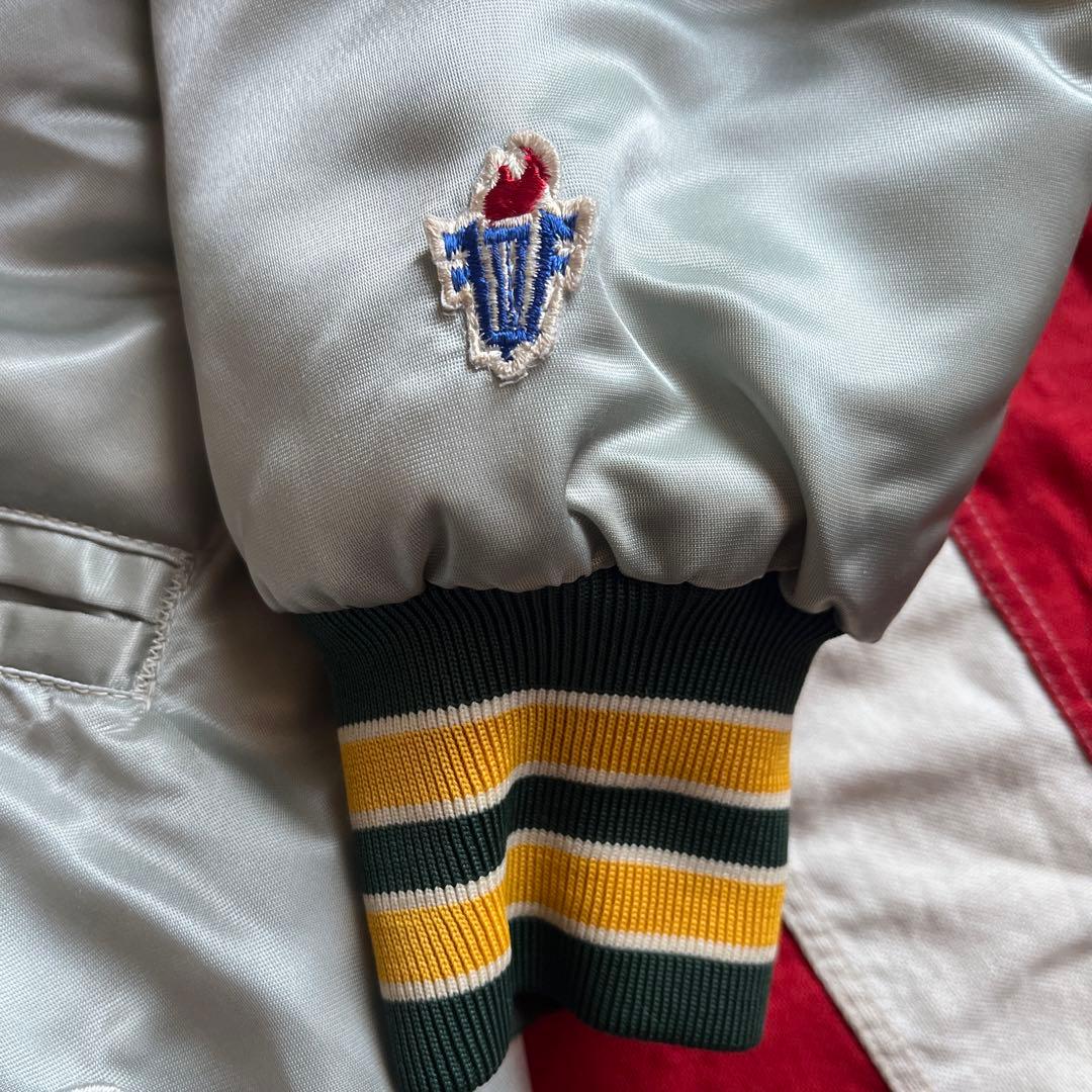 80s FELCO アスレチックス ナイロンスタジャン L シルバー アメリカ製