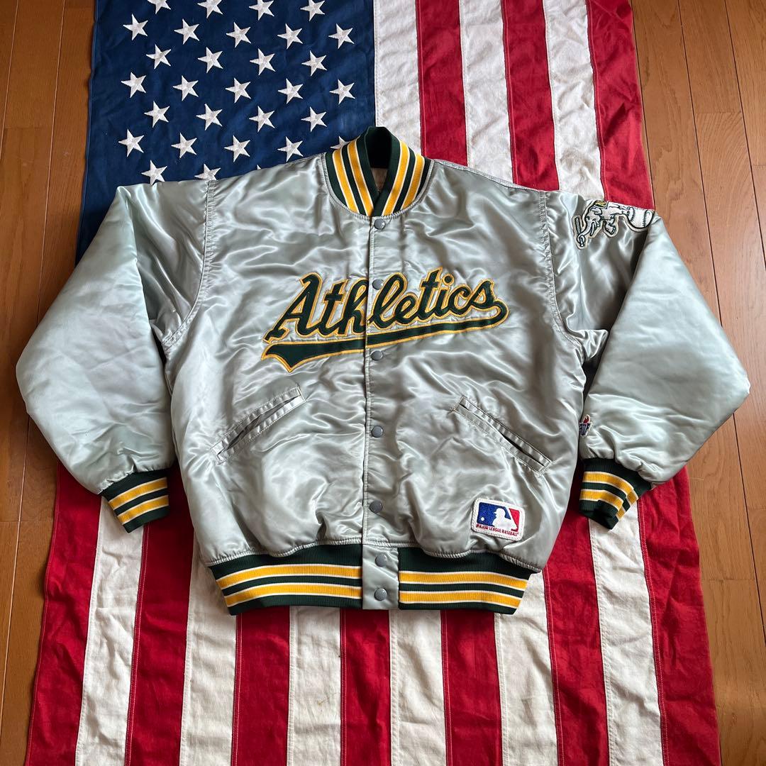 80s FELCO アスレチックス ナイロンスタジャン L シルバー アメリカ製