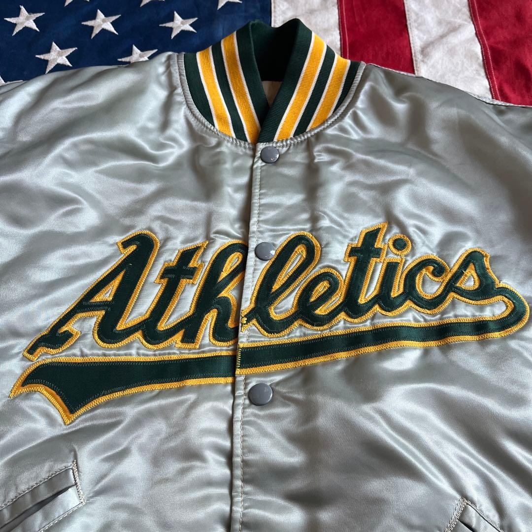 80s FELCO アスレチックス ナイロンスタジャン L シルバー アメリカ製