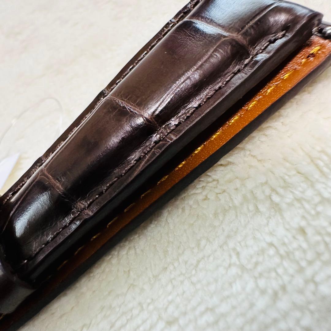 6007#20mm-16mmダークブラウン★本物クロコダイルベルト★スイス製