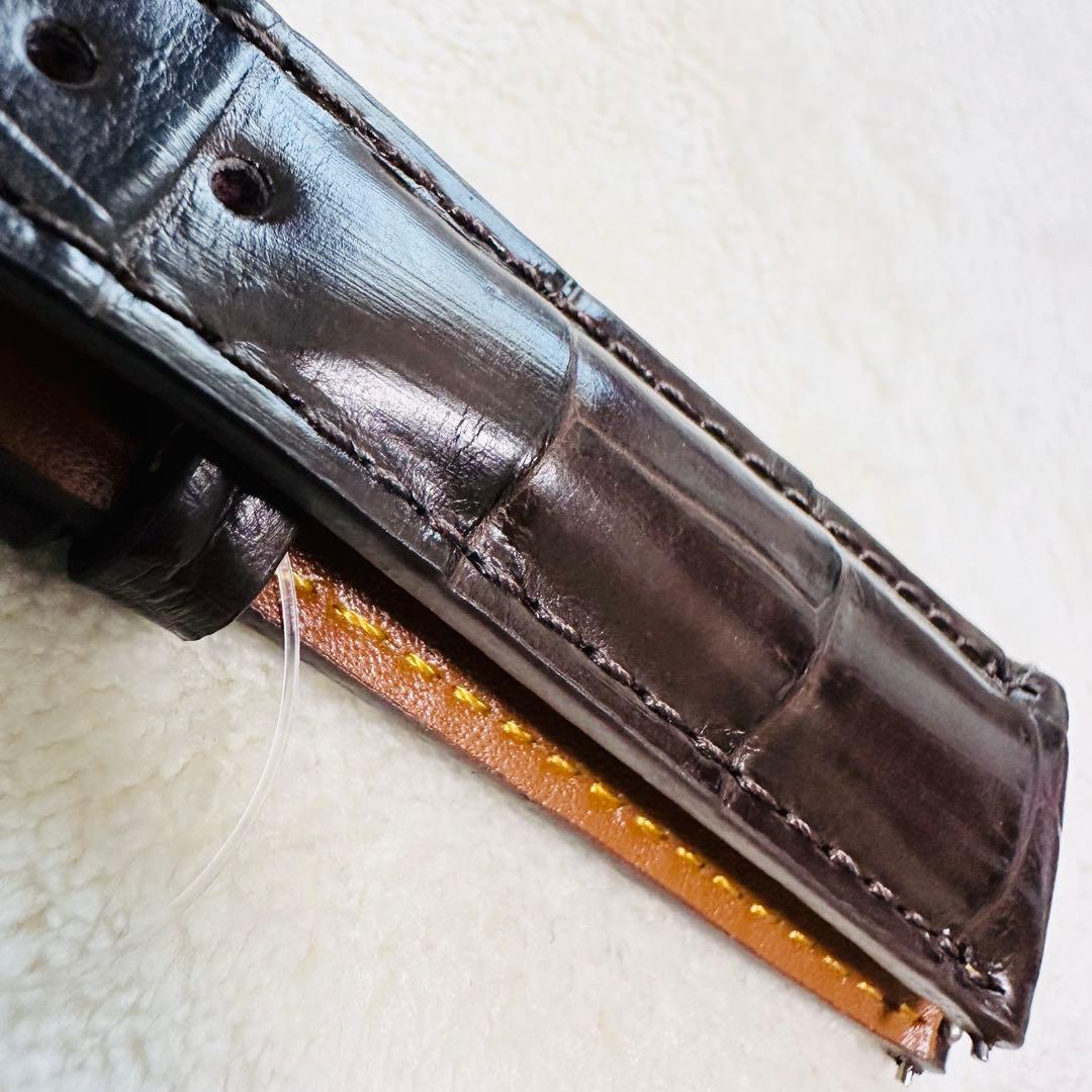 6007#20mm-16mmダークブラウン★本物クロコダイルベルト★スイス製