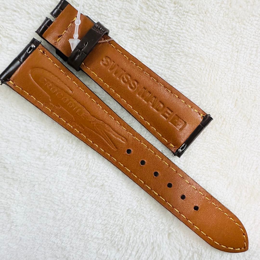 6007#20mm-16mmダークブラウン★本物クロコダイルベルト★スイス製