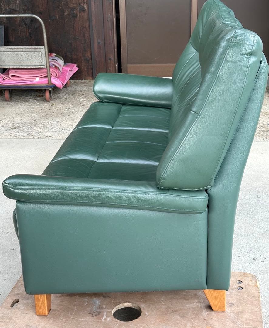 オーダーメイド 本革 ソファ ハイバック グリーン