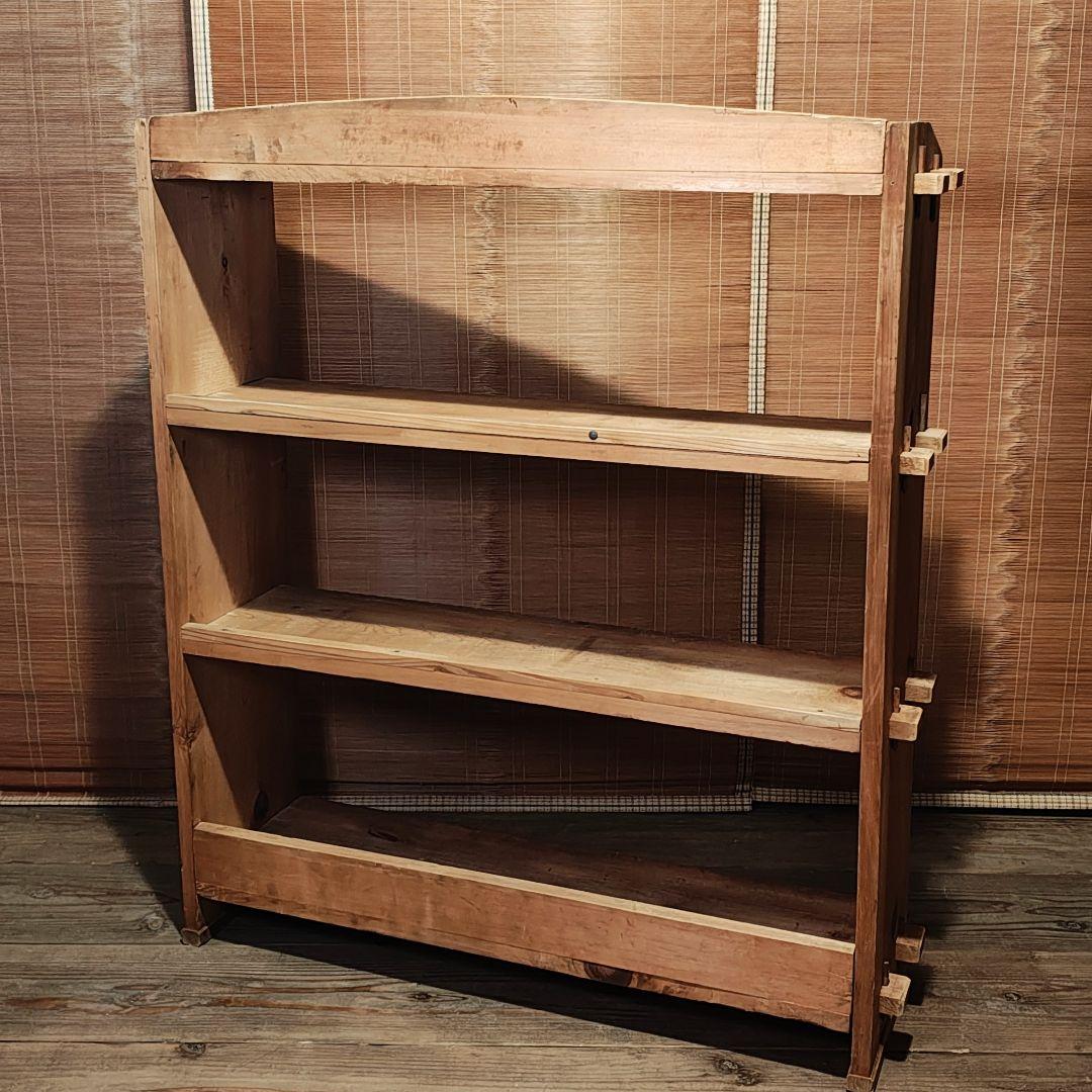 楔本棚　木製本棚4段　オープンラック　昭和レトロ　古家具