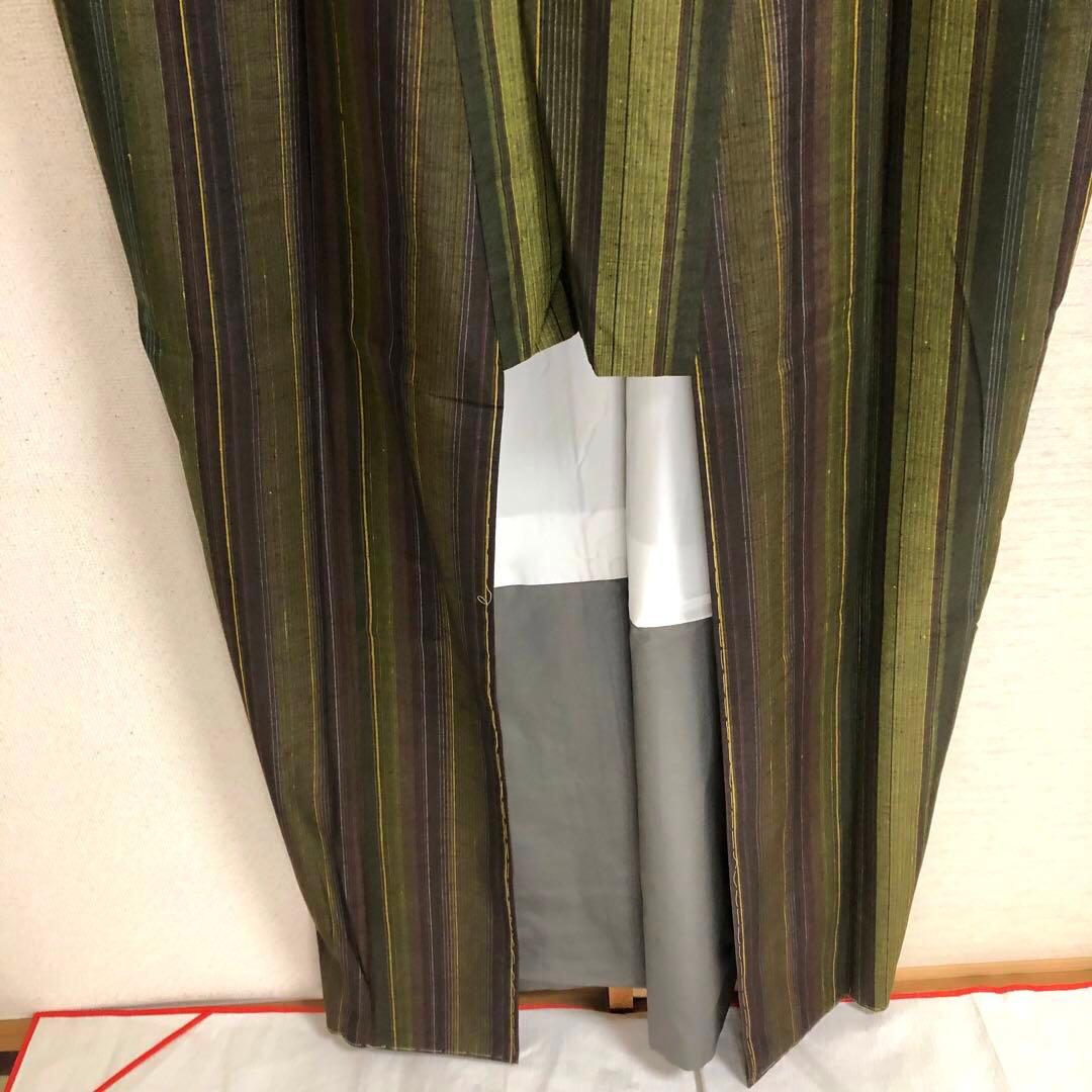 【未使用　トールサイズ】結城紬　縞　お袖長め　袷　裄丈72 身丈173