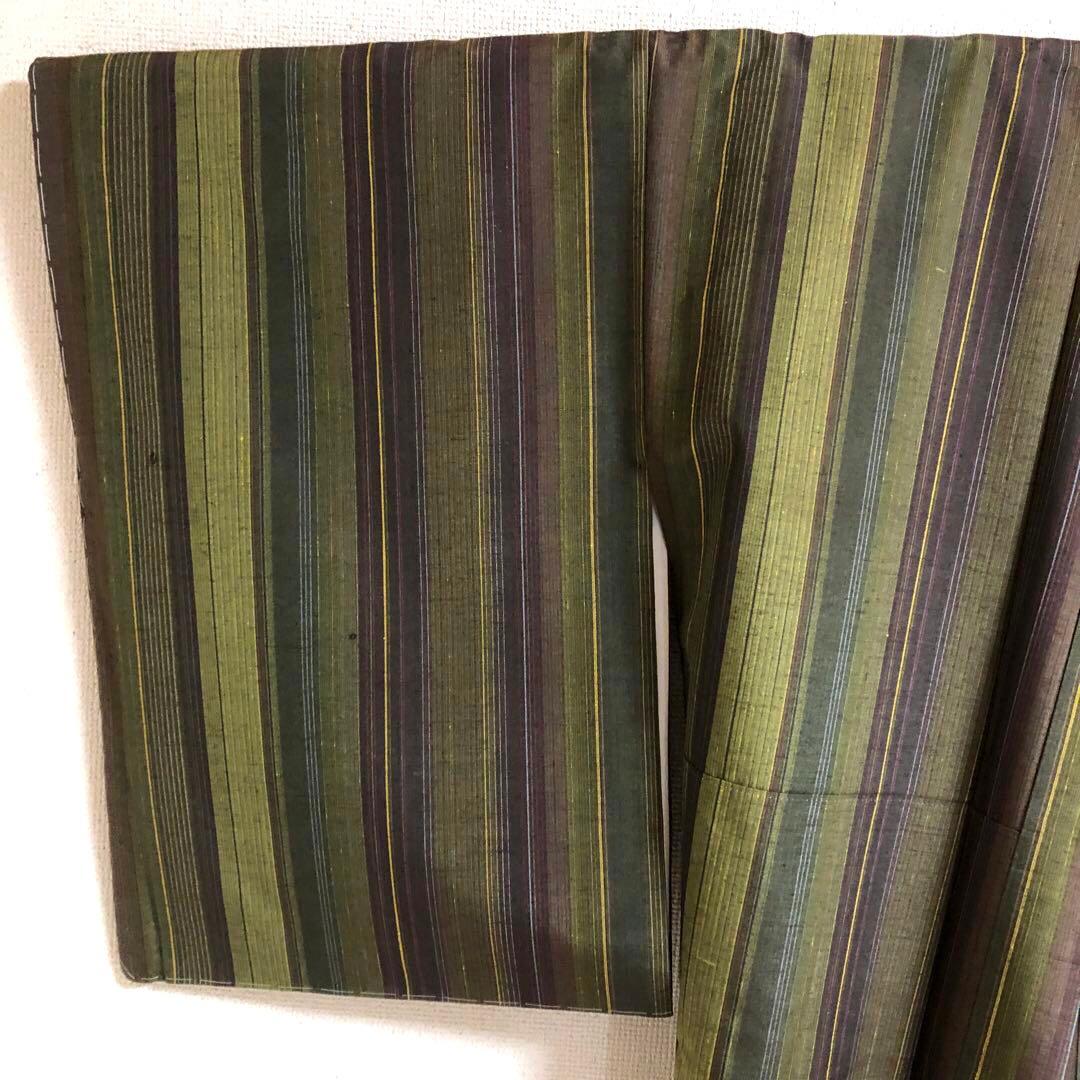 【未使用　トールサイズ】結城紬　縞　お袖長め　袷　裄丈72 身丈173