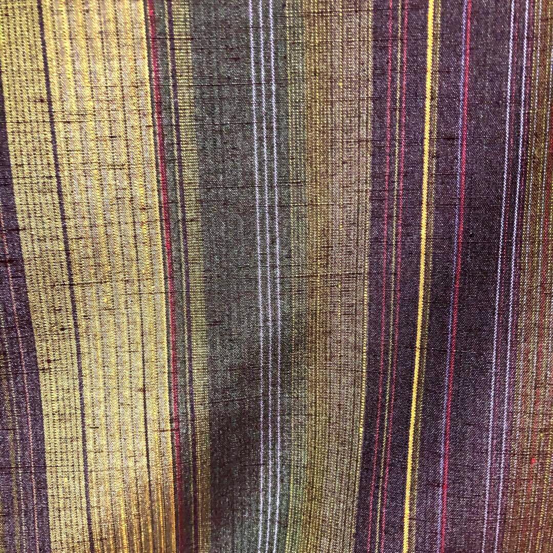 【未使用　トールサイズ】結城紬　縞　お袖長め　袷　裄丈72 身丈173