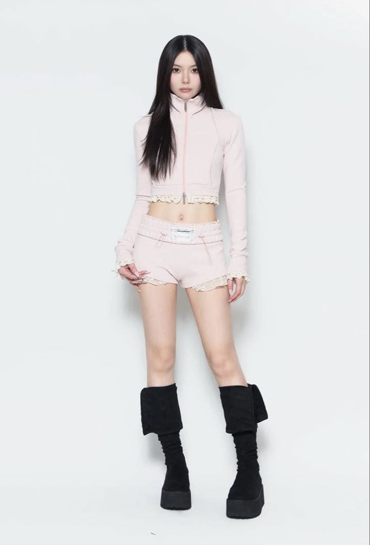 パンツ theredthread S jersey shorts lace pink