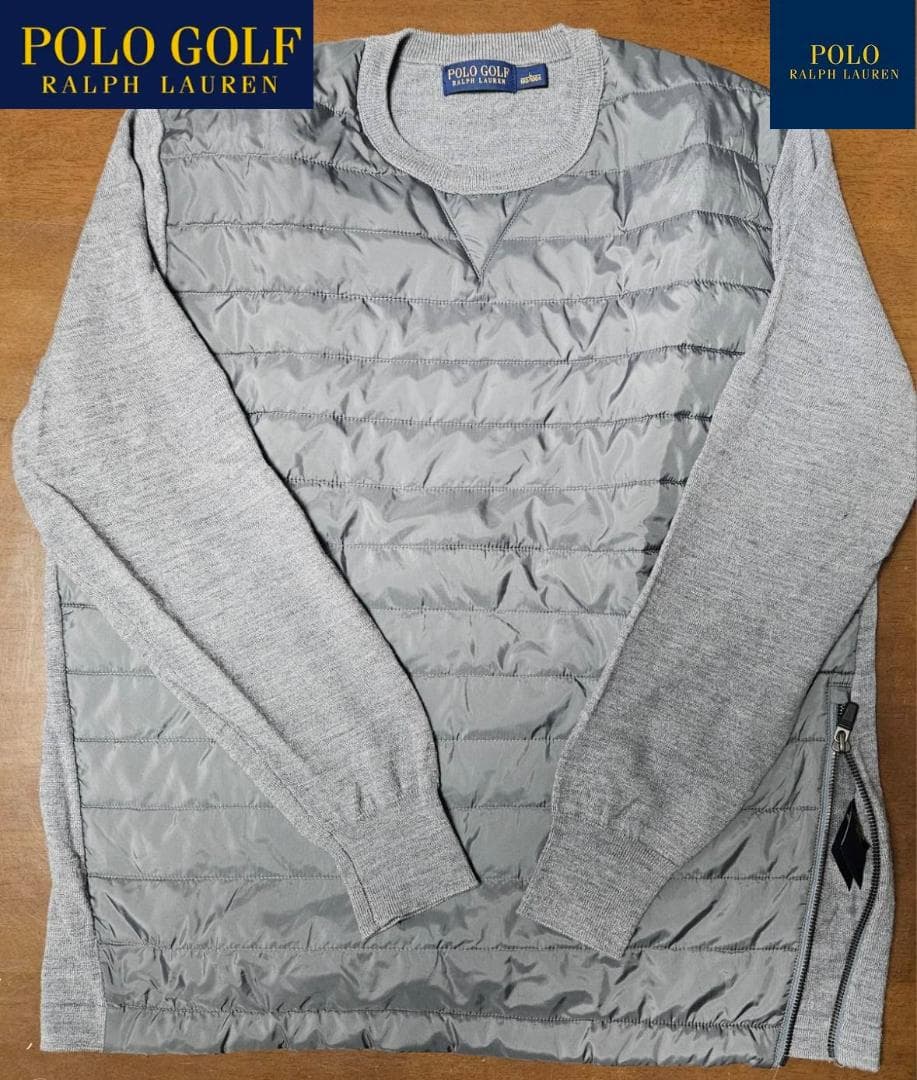 送料無料/超美品　POLO GOLF フロントキルティンググレー セーター（L)