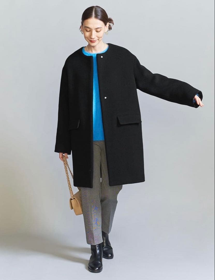 BEAUTY&YOUTH MANTECO ミドルノーカラーコート　ブラック