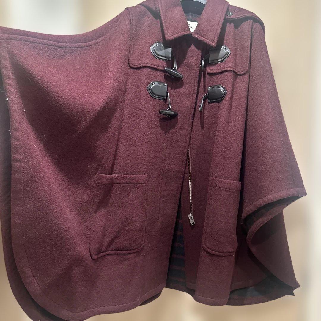 コーチ　ウール　ケープダッフルコート　ボルドーレッド