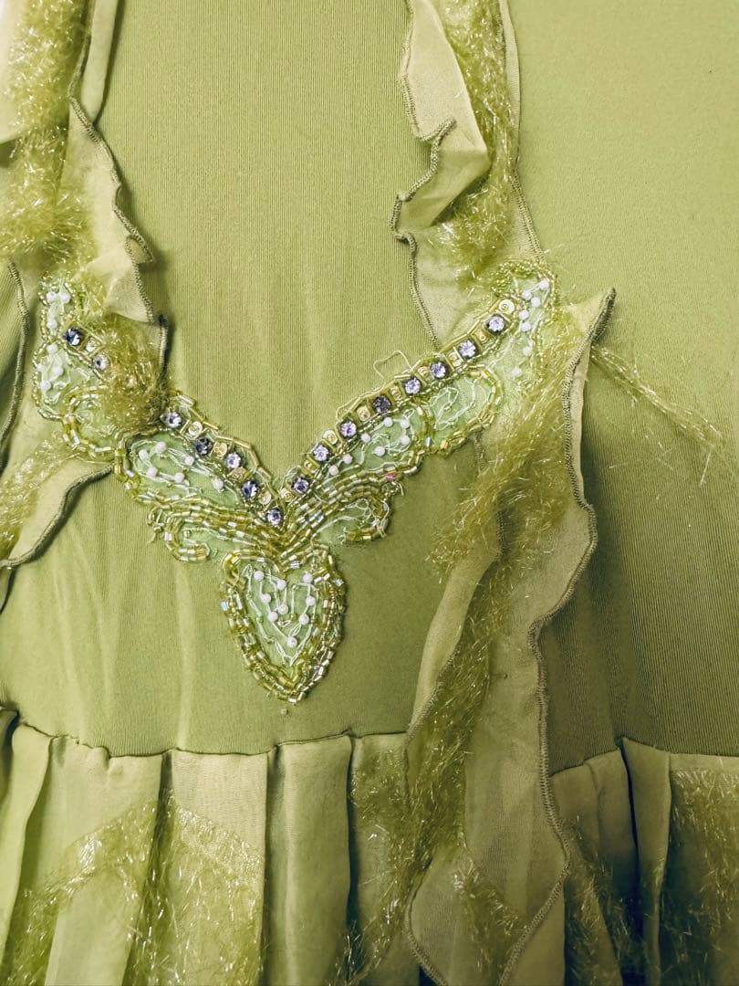 社交ダンス　上下セット（スカート・トップス）緑色　Lサイズ