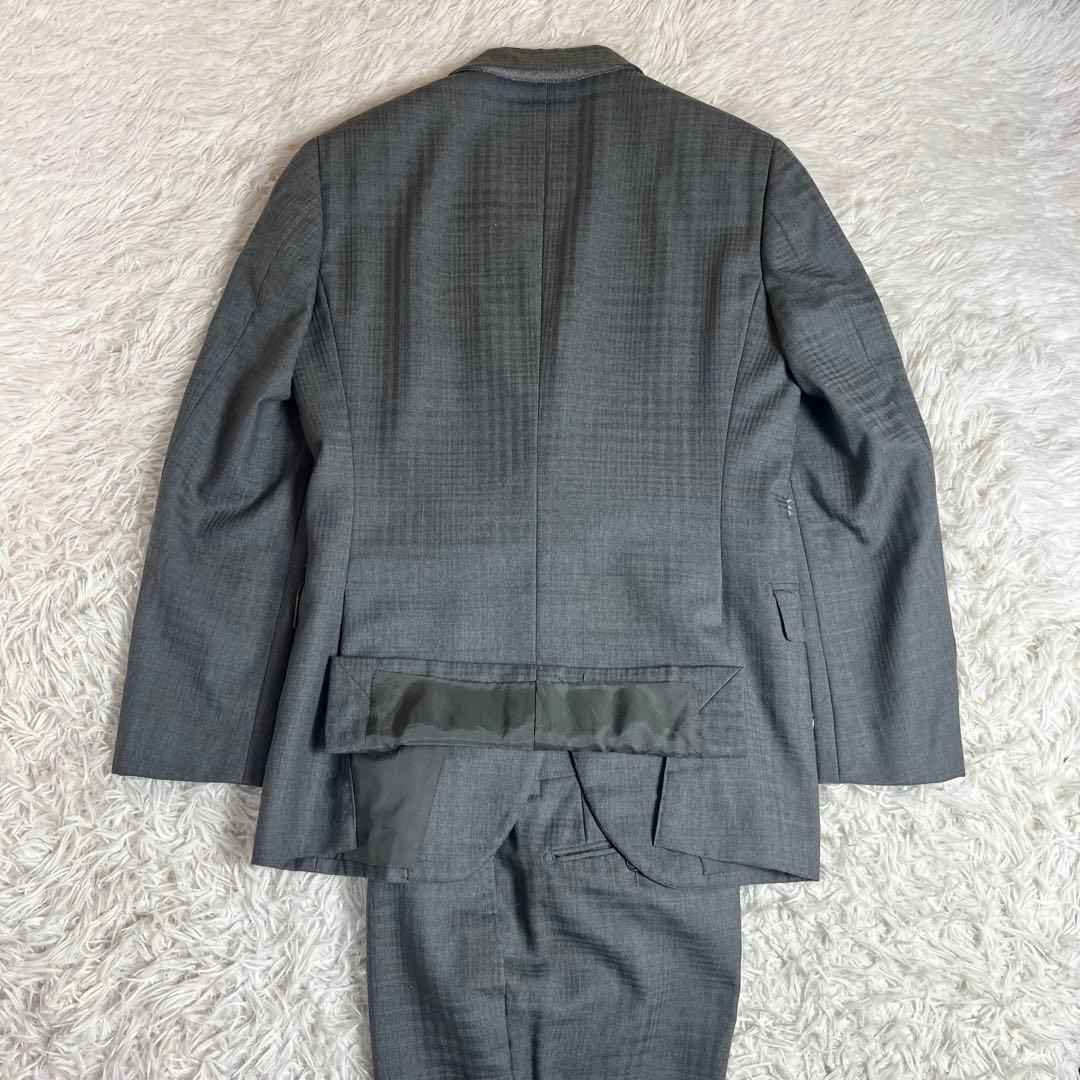 美品 リングジャケット セットアップスーツ チェック格子柄 グレー 44